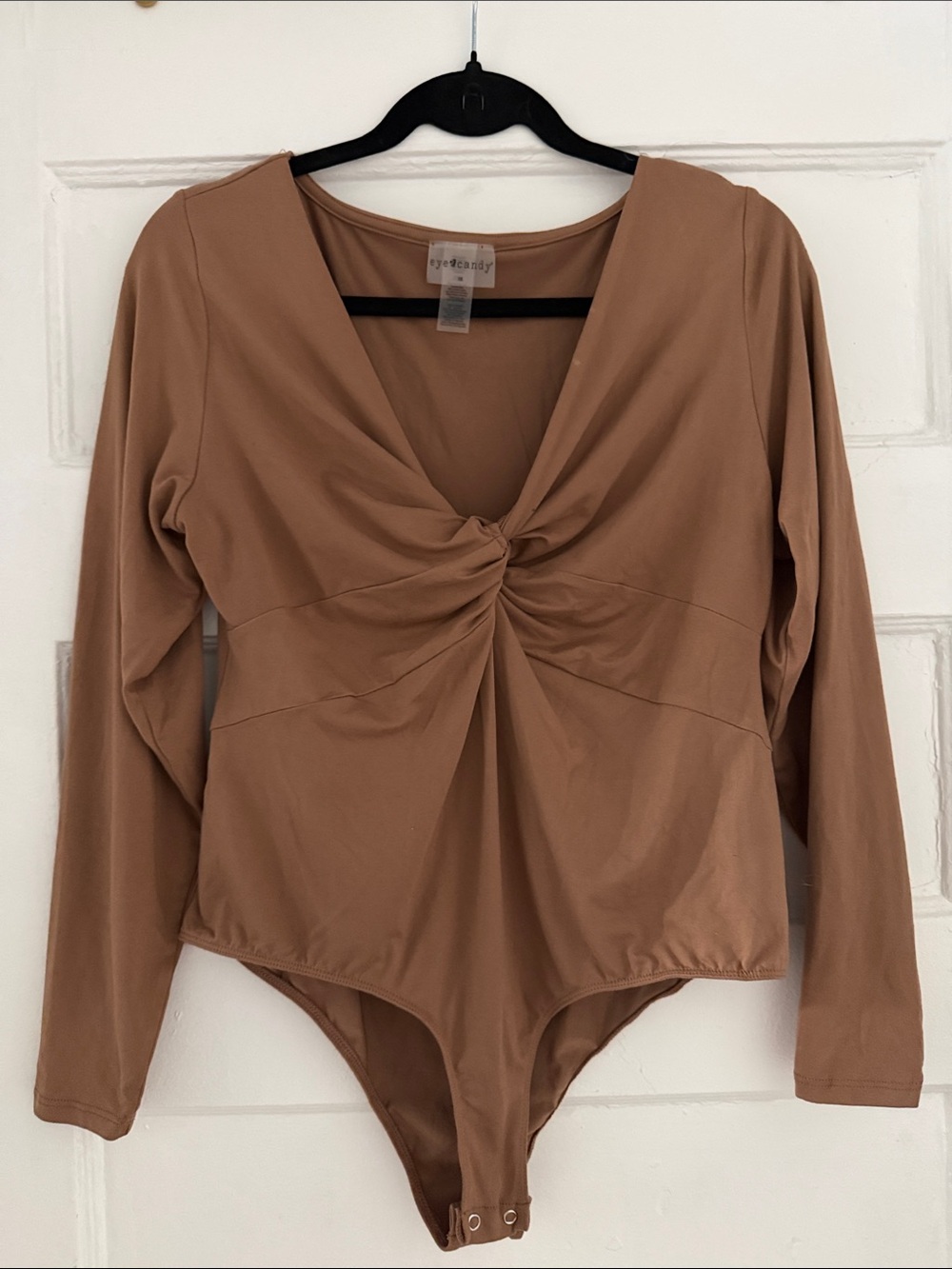 eye candy Long-Sleeve Twist-Front Bodysuit - Camel Brown